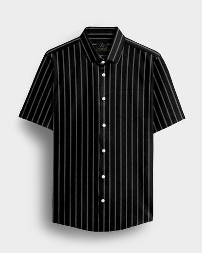 Opal Black and Flash White Chalk Stripes Oxford Cotton Shirt
