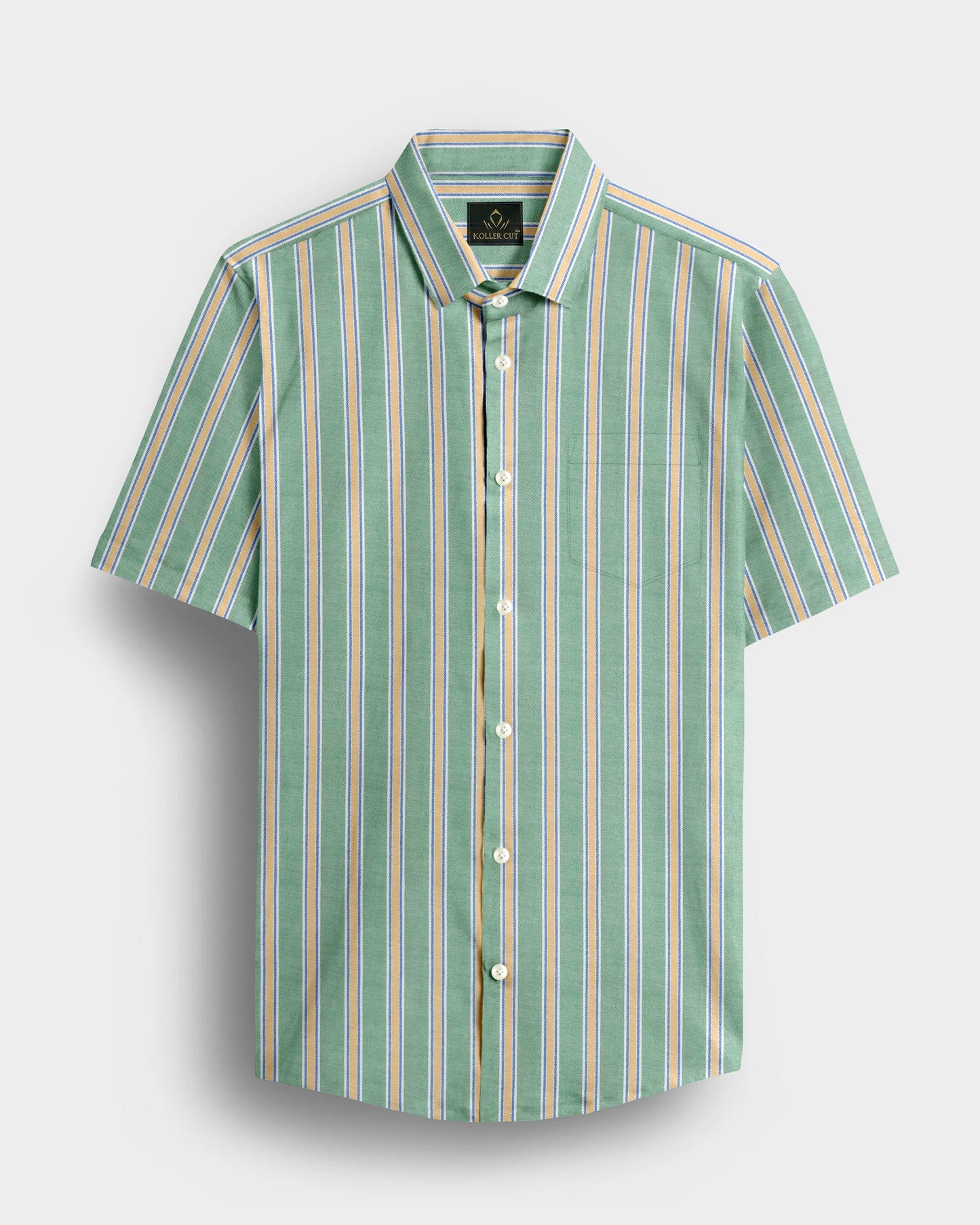 White with Jadesheen Green and Freesia Yellow Oxford Stripes Cotton Shirt