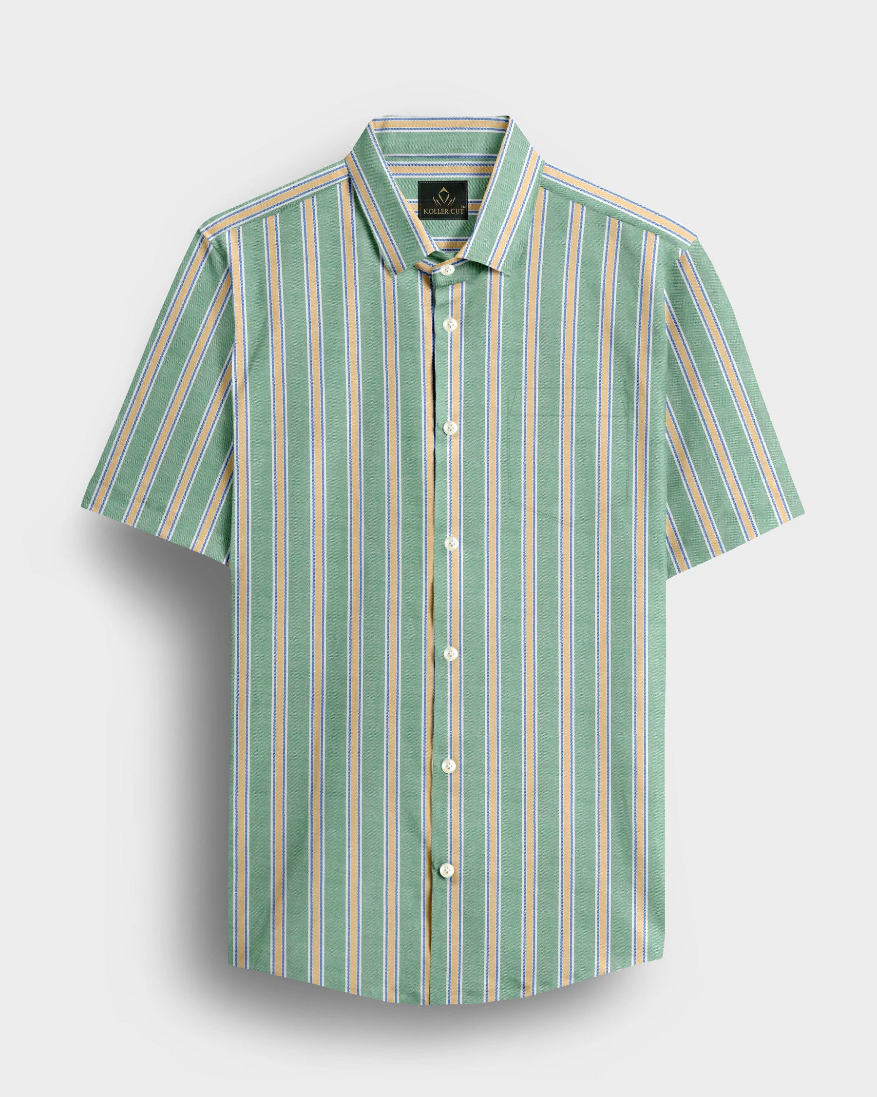 White with Jadesheen Green and Freesia Yellow Oxford Stripes Cotton Shirt