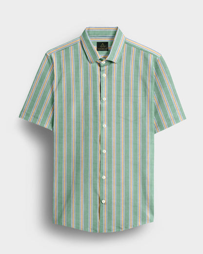 White with Jadesheen Green and Freesia Yellow Oxford Stripes Cotton Shirt