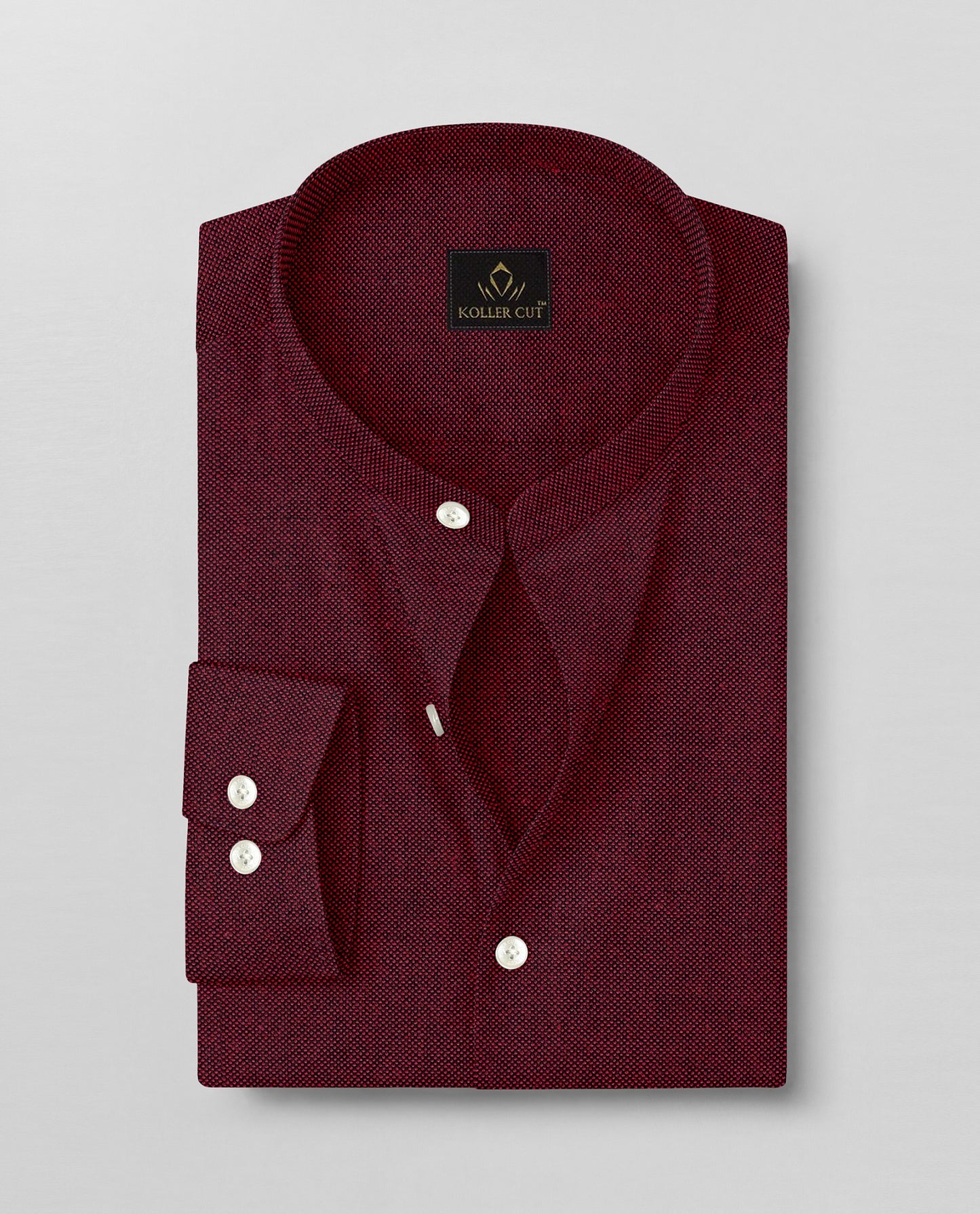 Oxblood Red Two Toned Mandarin Collar Premium Oxford Cotton Shirt