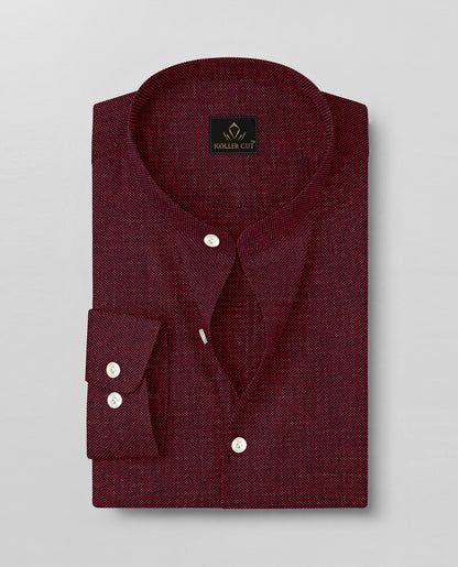 Oxblood Red Two Toned Mandarin Collar Premium Oxford Cotton Shirt