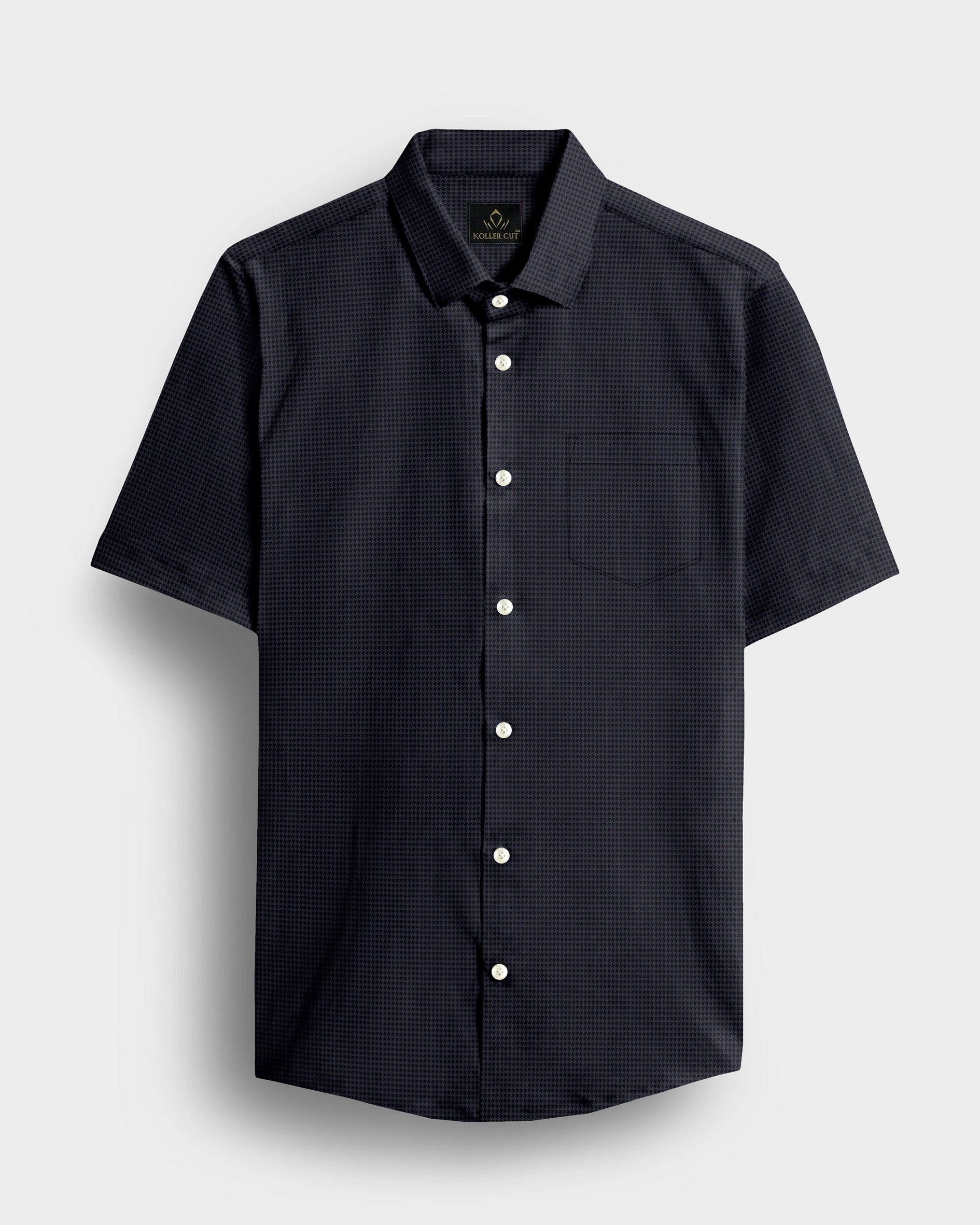 Onyx Black and Mysterioso Grey Hounds Tooth Checks 2 Ply Giza Cotton Shirt