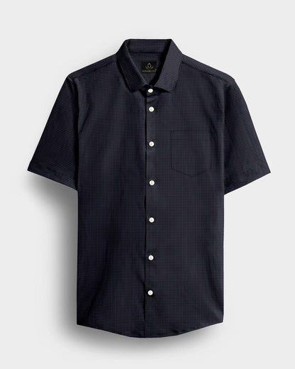 Onyx Black and Mysterioso Grey Hounds Tooth Checks 2 Ply Giza Cotton Shirt