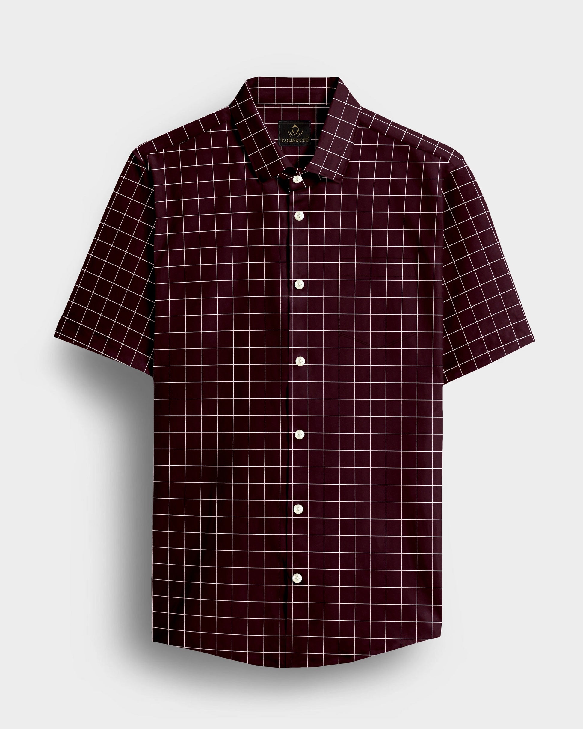 Aubergine Maroon and Salt White Graph Checks Cotton Shirt