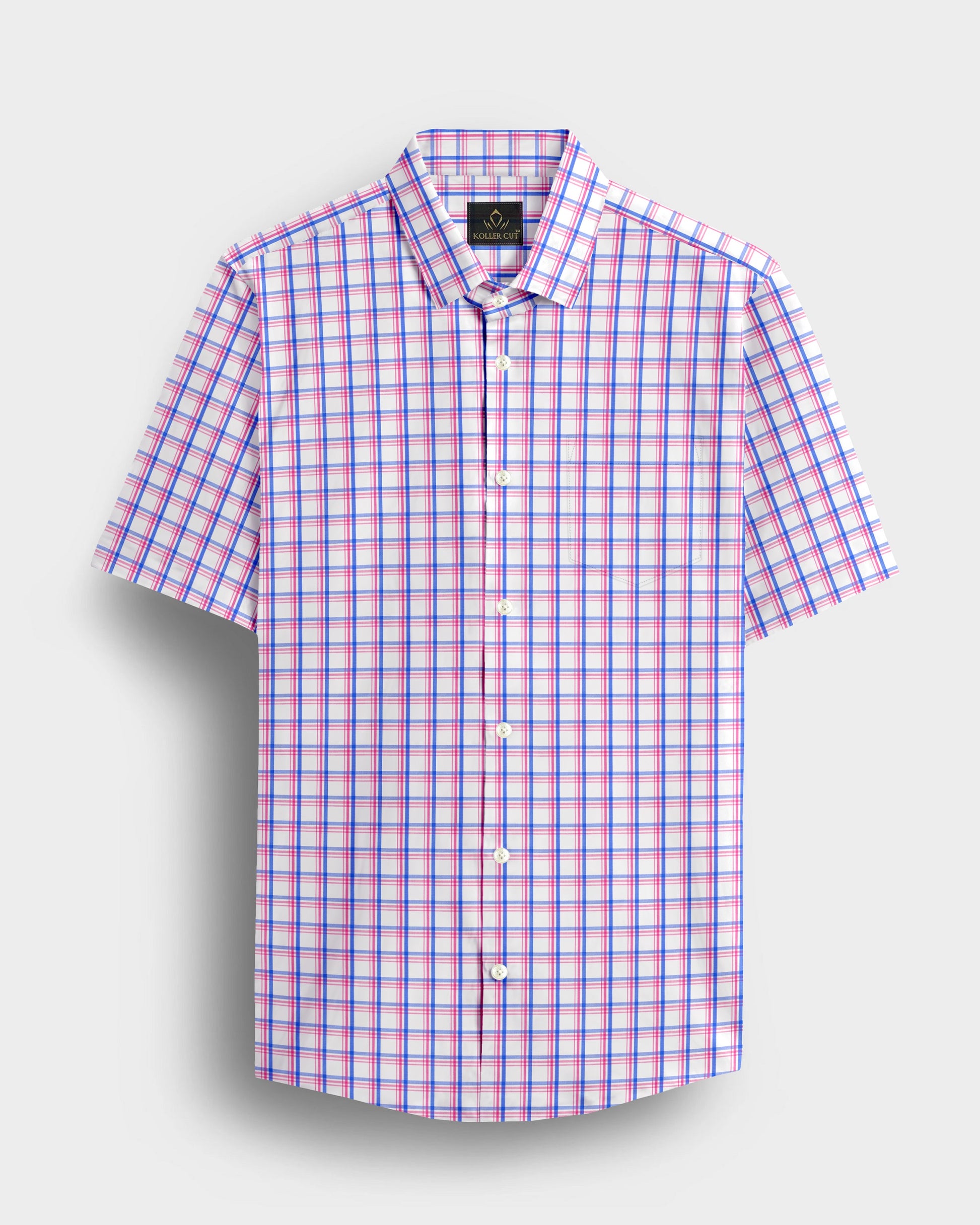 Salt White with Sachet Pink and Mykonos Blue Checks Cotton Shirt 