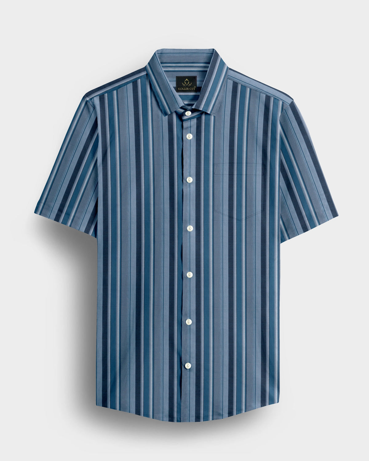 Faience Blue with Silver gray and Riviera Blue Stripes Cotton Shirt