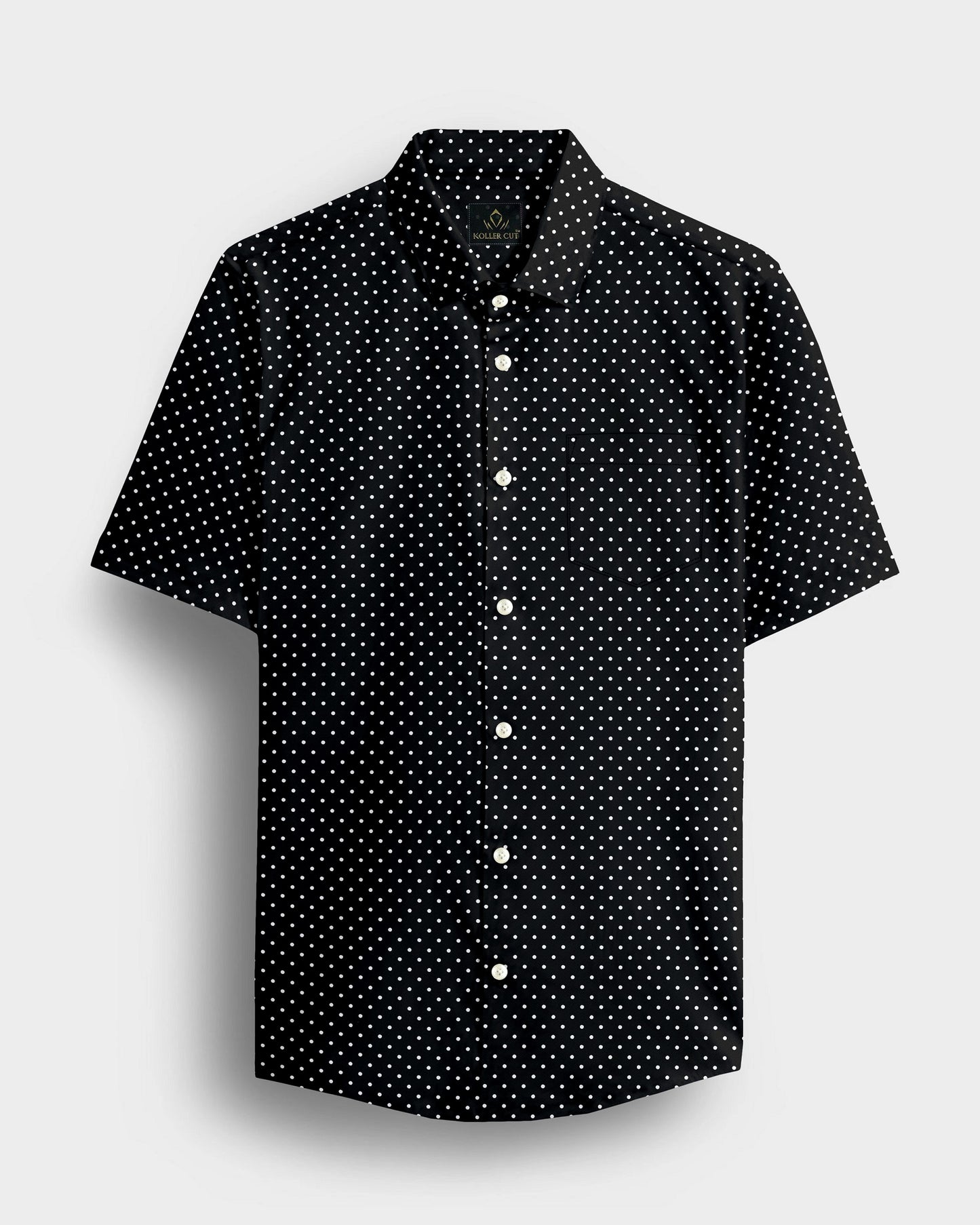 Carbon Black and White Polka Dots Printed Cotton Shirt