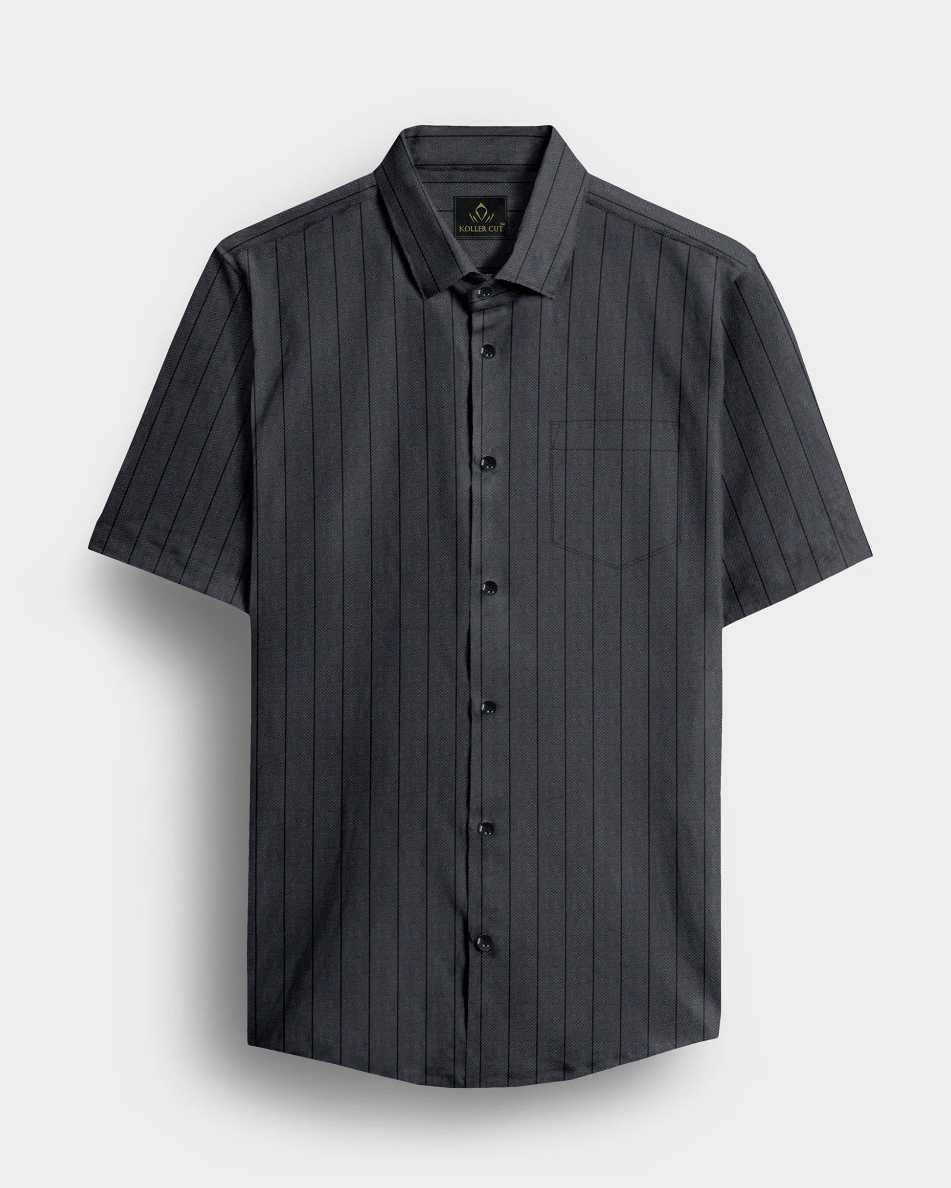 Shale Gray and Raven Black Pinstripes Oxford Cotton Shirt
