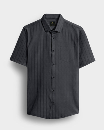 Shale Gray and Raven Black Pinstripes Oxford Cotton Shirt
