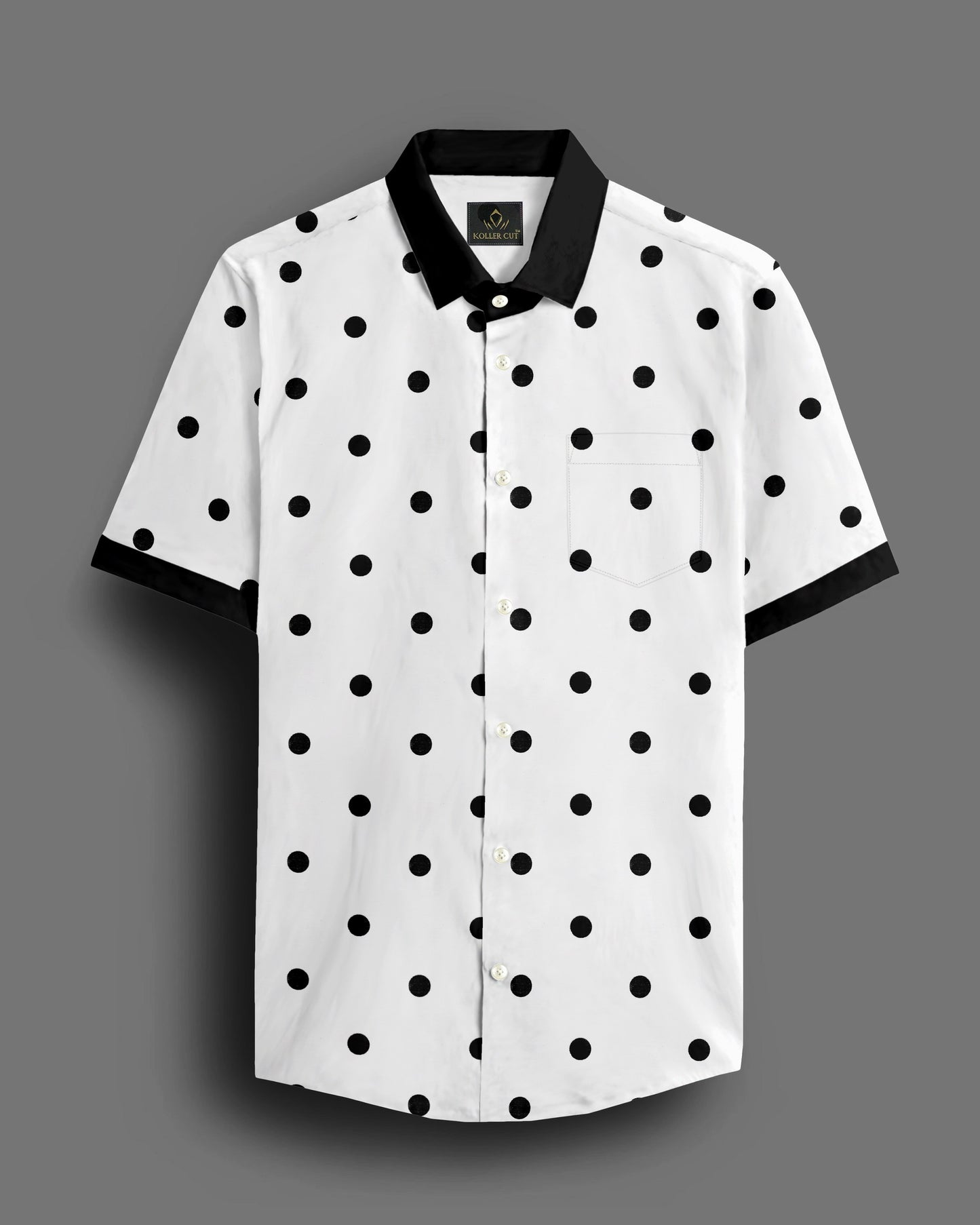 Wisteria White and Sable Black Polka Dots Printed Designer Cotton Shirt