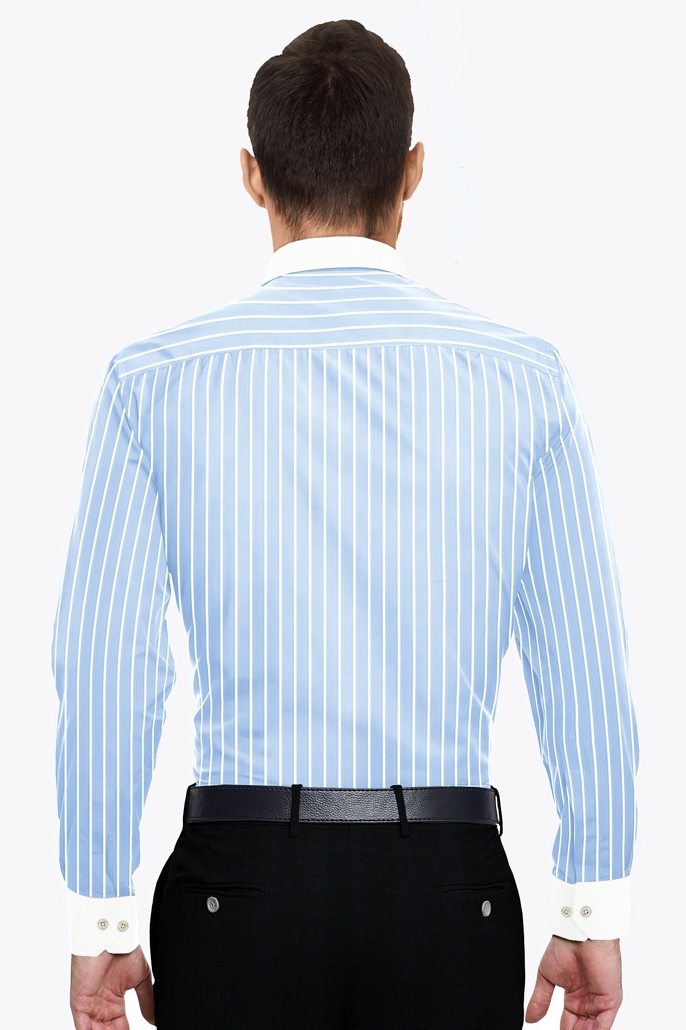 Blizzard Blue and White Wide Pinstripes Designer Cotton Linen Shirt