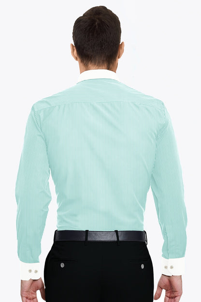 Ambrosia Green and White Candy Stripes Designer Cotton Shirt