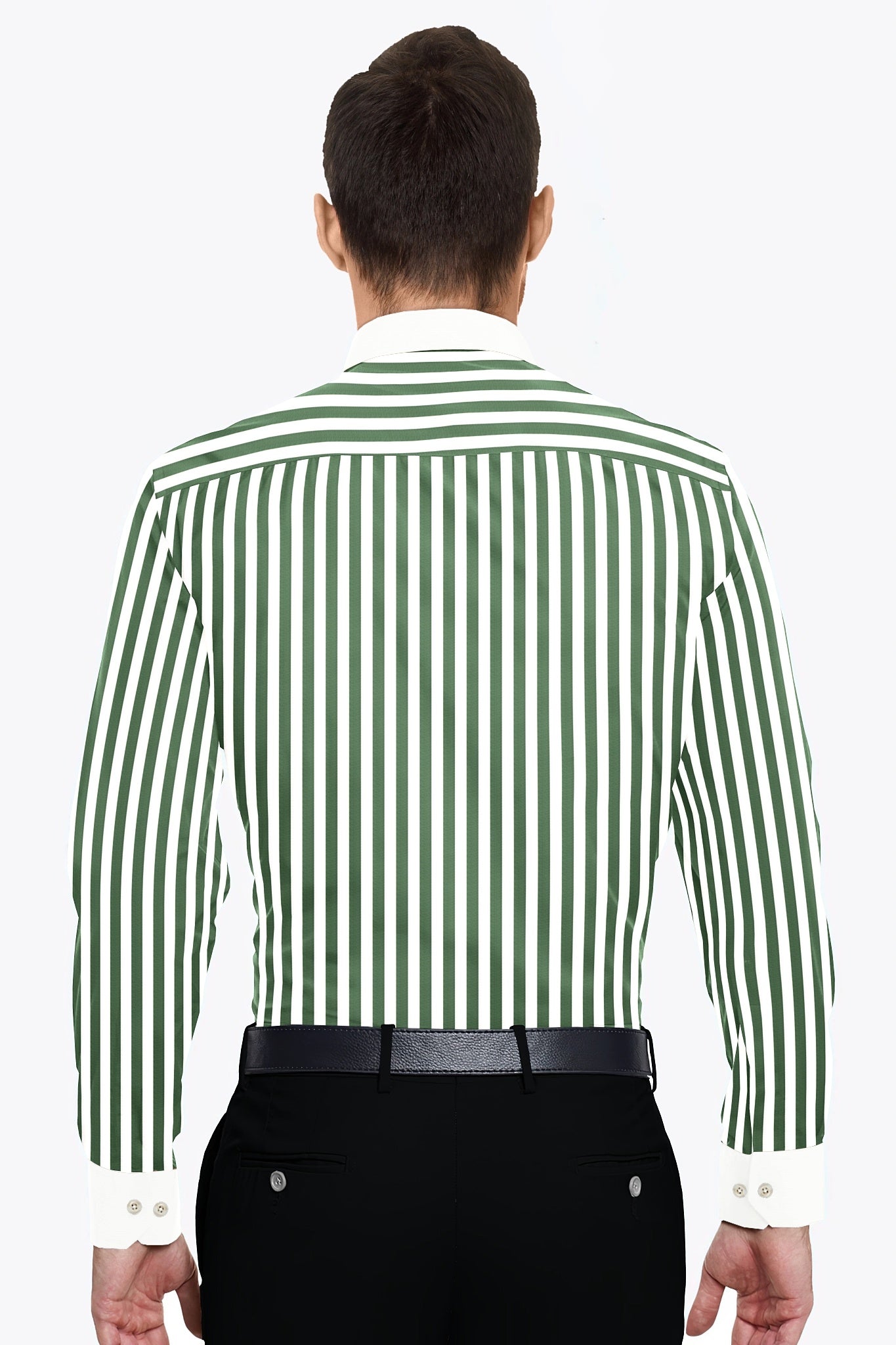 White with Loden Frost Green Candy Stripes Designer Cotton Shirt