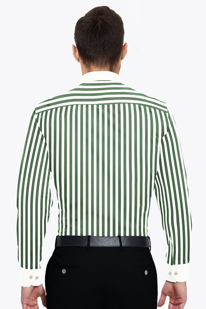 White with Loden Frost Green Candy Stripes Designer Cotton Shirt