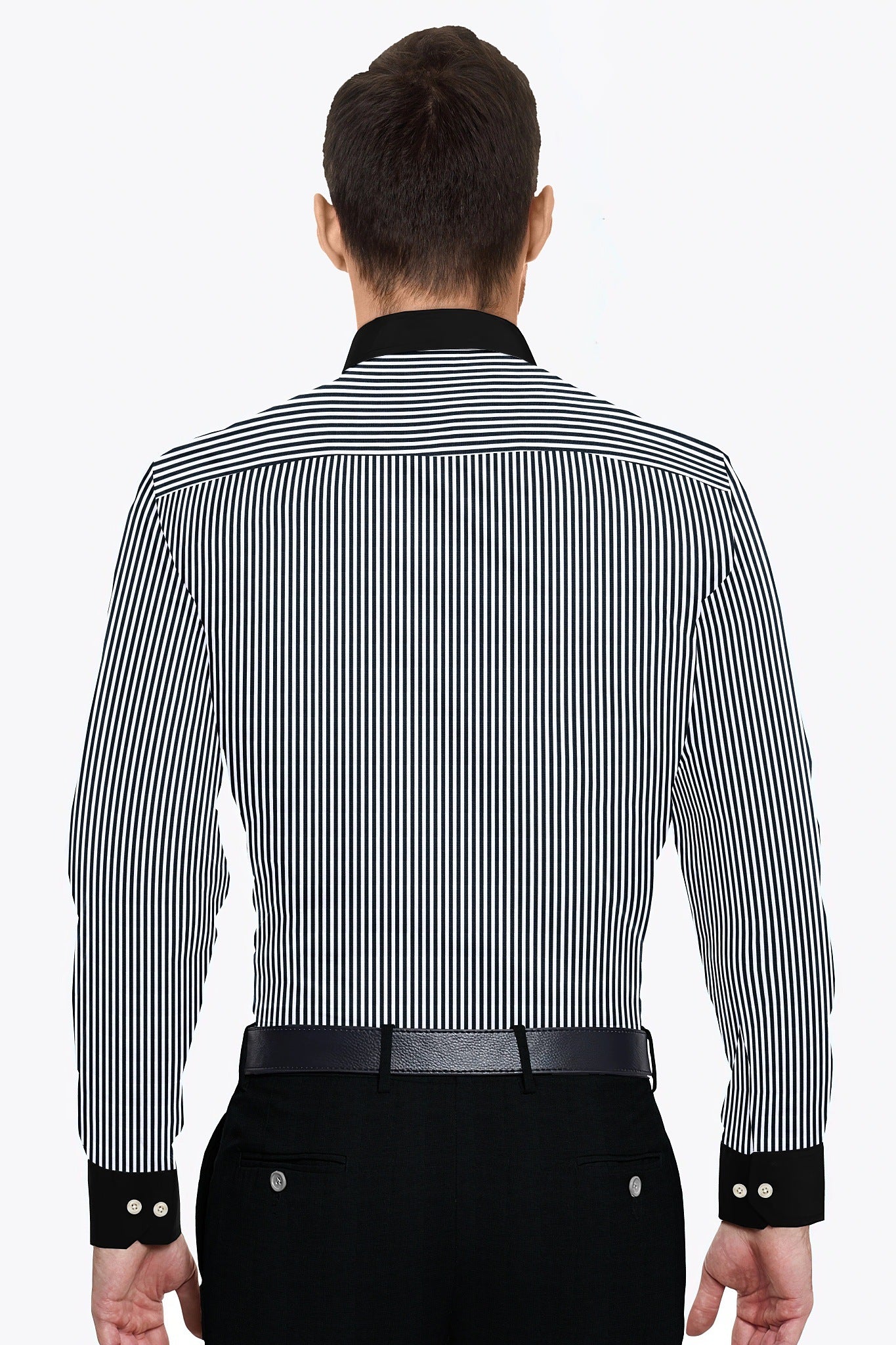 Charcoal Black and White Candy Stripes Designer Cotton Shirt Plus size designer cotton shirts