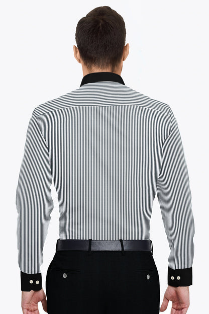 Charcoal Black and White Candy Stripes Designer Cotton Shirt