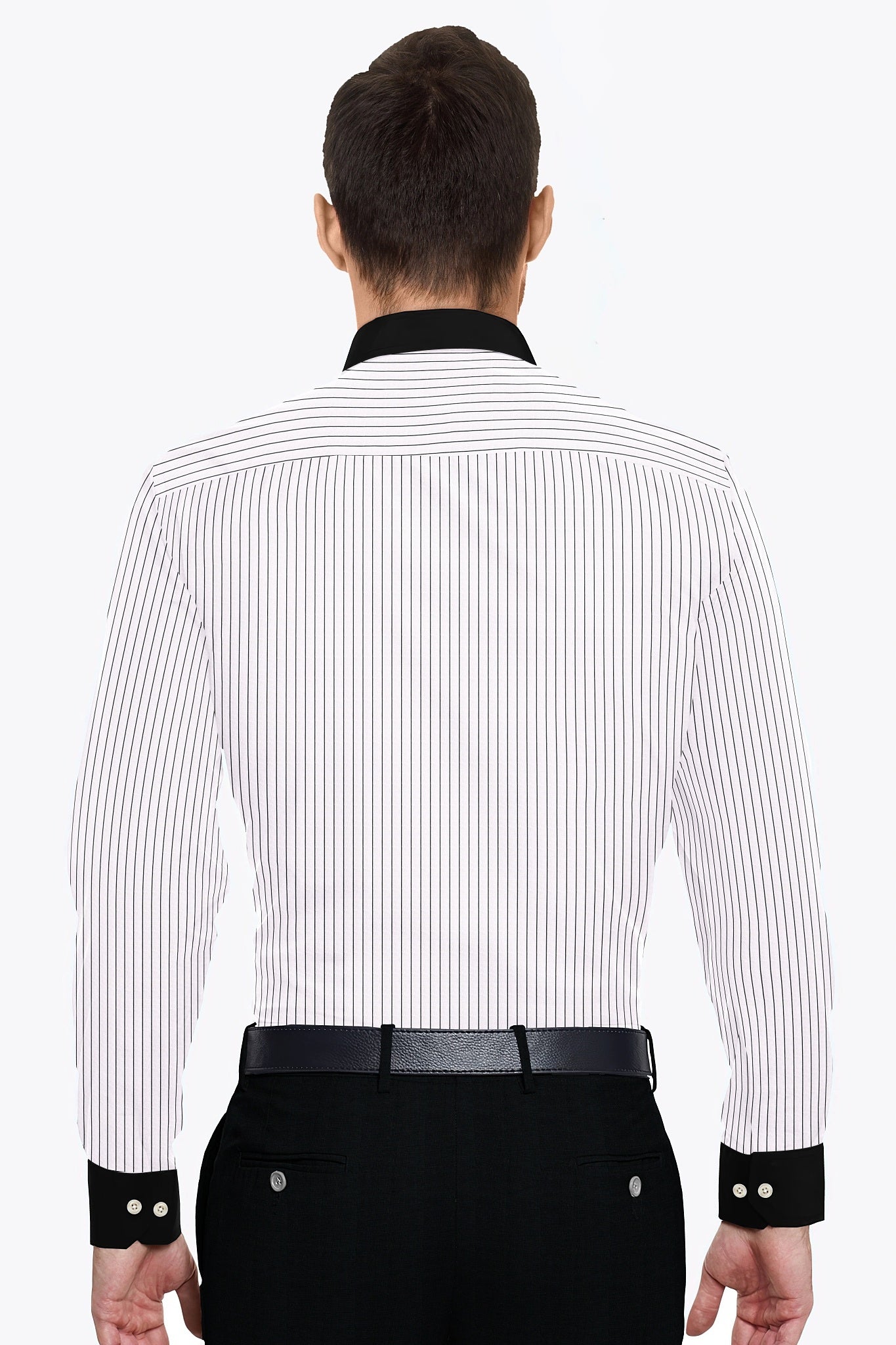 Jet Black and White Pinstripes Designer Cotton Shirt