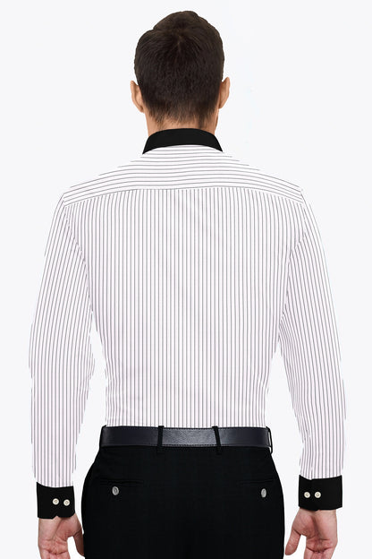 Jet Black and White Pinstripes Designer Cotton Shirt