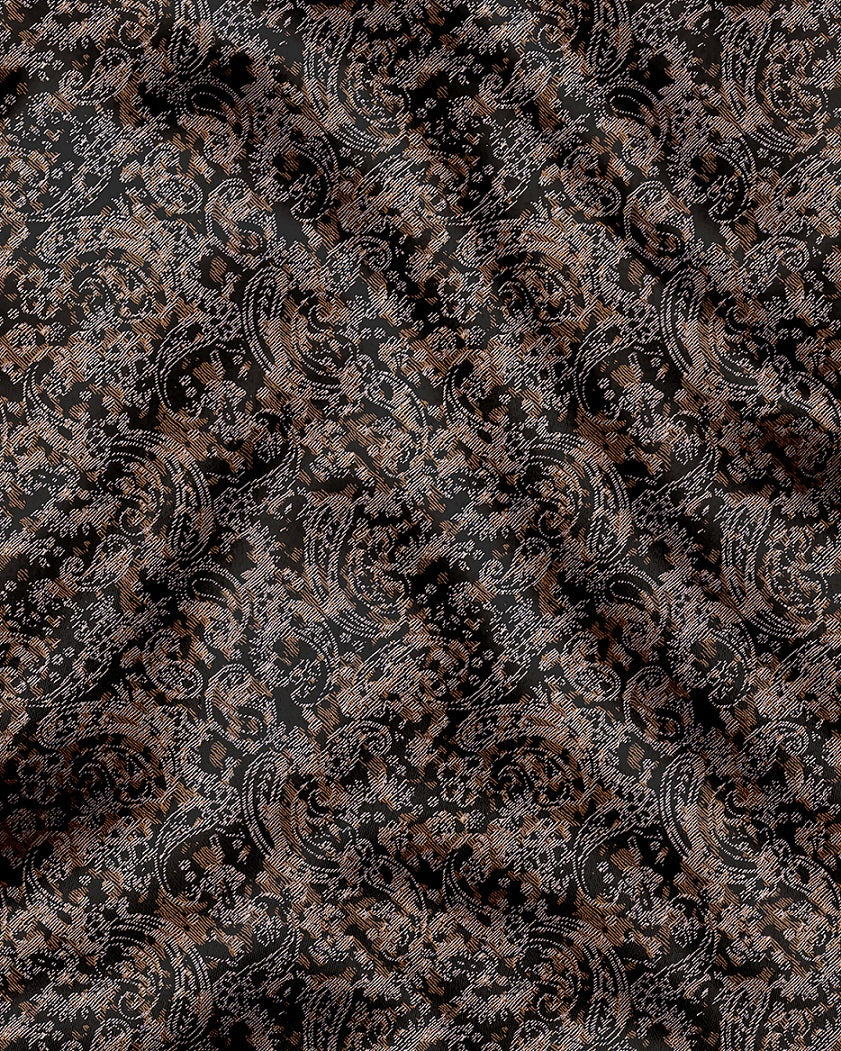 Carbon Black and Nutria Brown Paisley Pattern Printed Designer Cotton Shirt