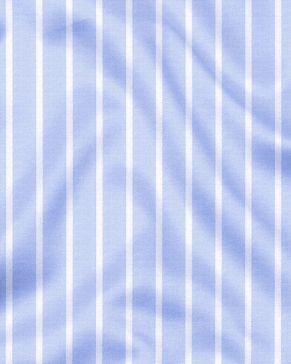 Brunnera Blue and Flash White Chalk Stripes Oxford Cotton Shirt