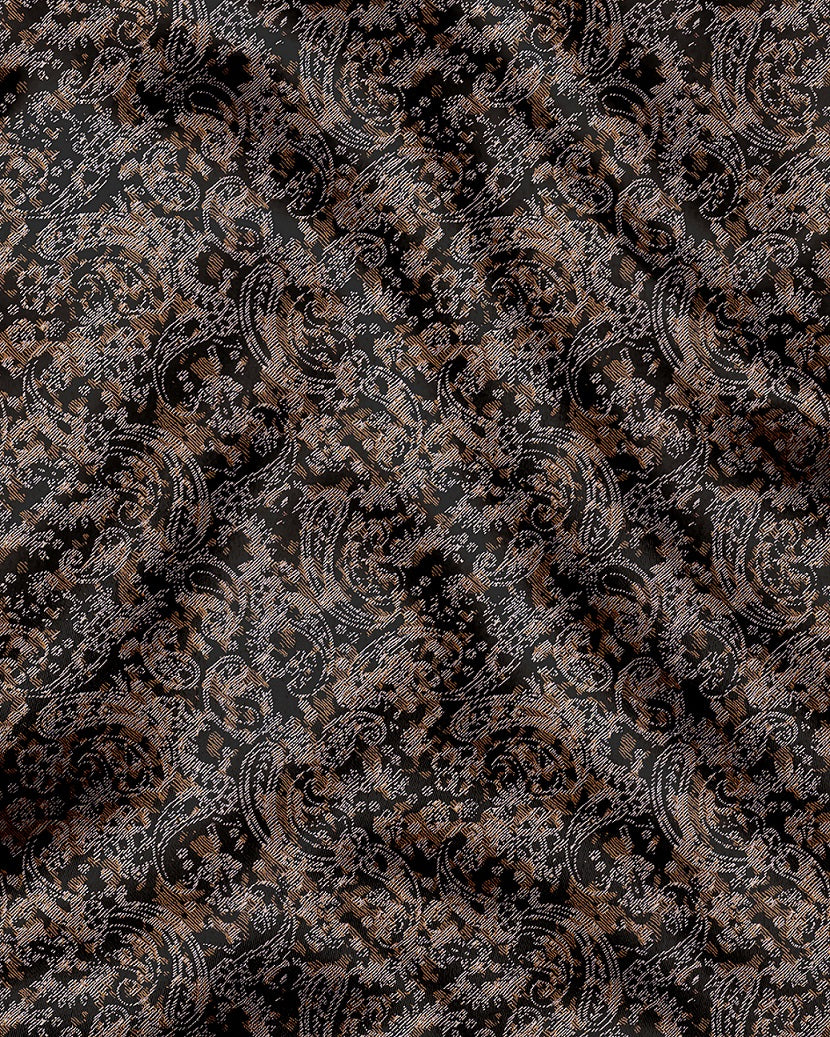 Carbon Black and Nutria Brown Paisley Pattern Printed Cotton Shirt