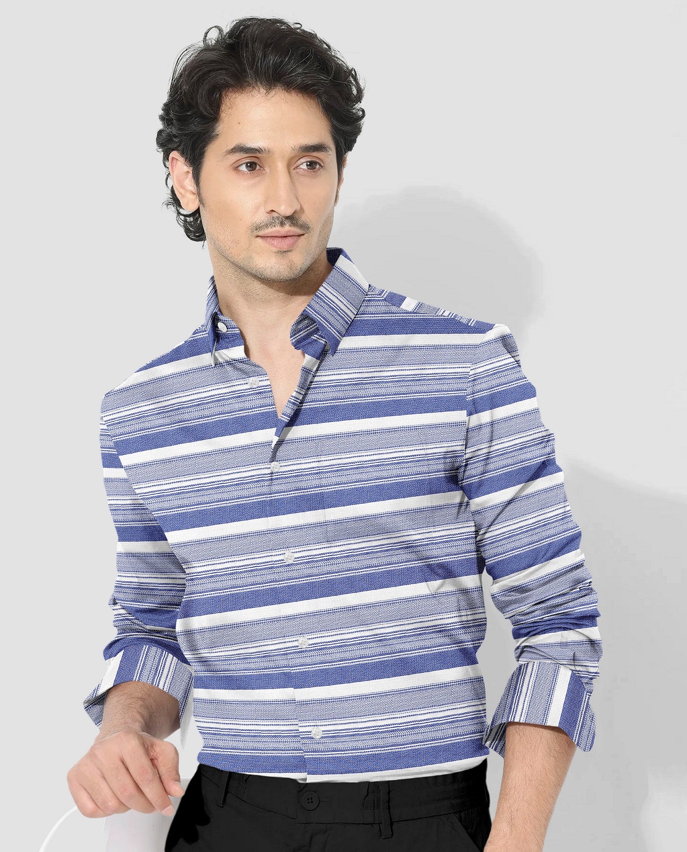 White and Clematis Blue Stripes Cotton Shirt