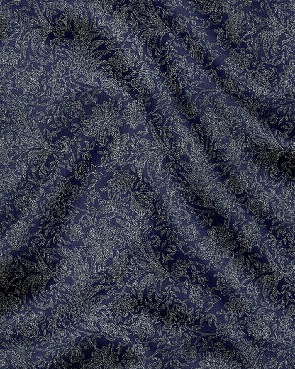 Insignia Blue With Olive Green Vector Flower Printed Cotton Shirt