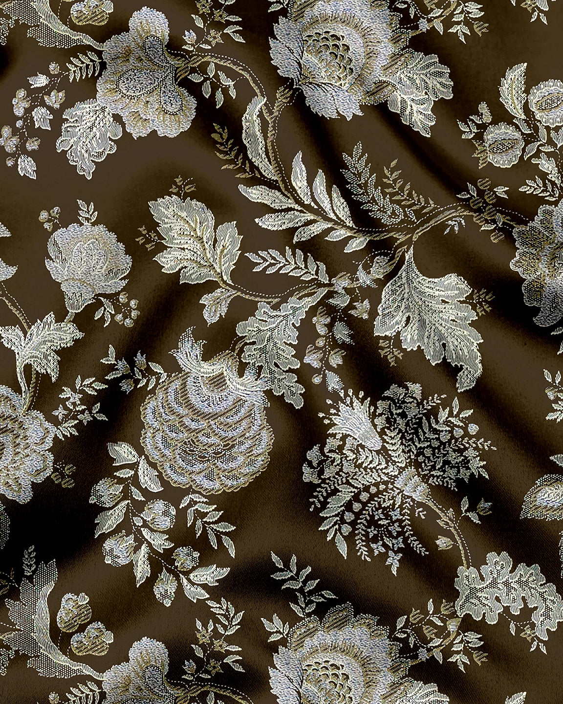 Lizard Brown with Olive Green and Moth Cream Marigold Plant Printed Cotton Shirt