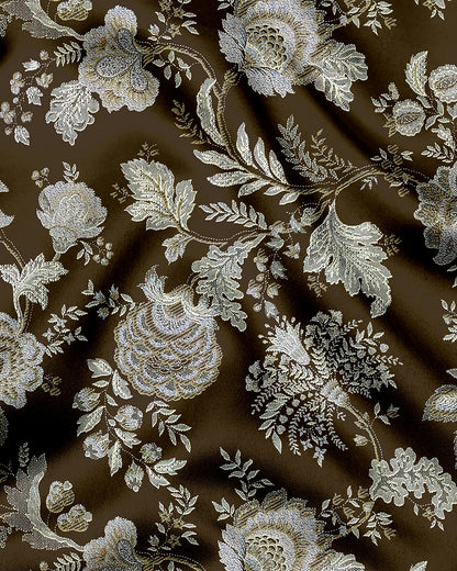 Lizard Brown with Olive Green and Moth Cream Marigold Plant Printed Cotton Shirt