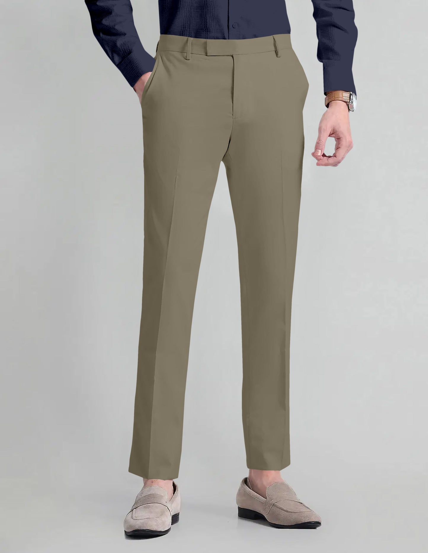 Iguana Green Solid Wool Blend Pant
