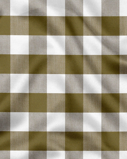 White and Ecru Olive Green Buffalo Checks Cotton Shirt