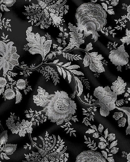 Raven Black with Platinum Grey and Silver Grey Marigold Plant Printed Cotton Shirt