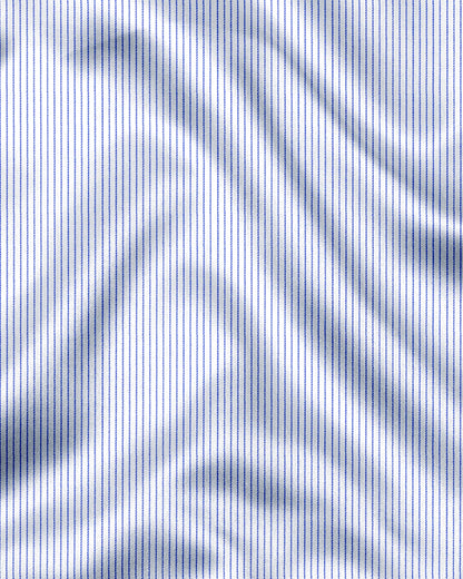White with Mazarine Blue Stripes Cotton Shirt