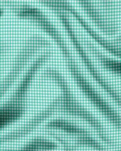 White and Aruba Blue Gingham Checks Mandarin collar Cotton Shirt