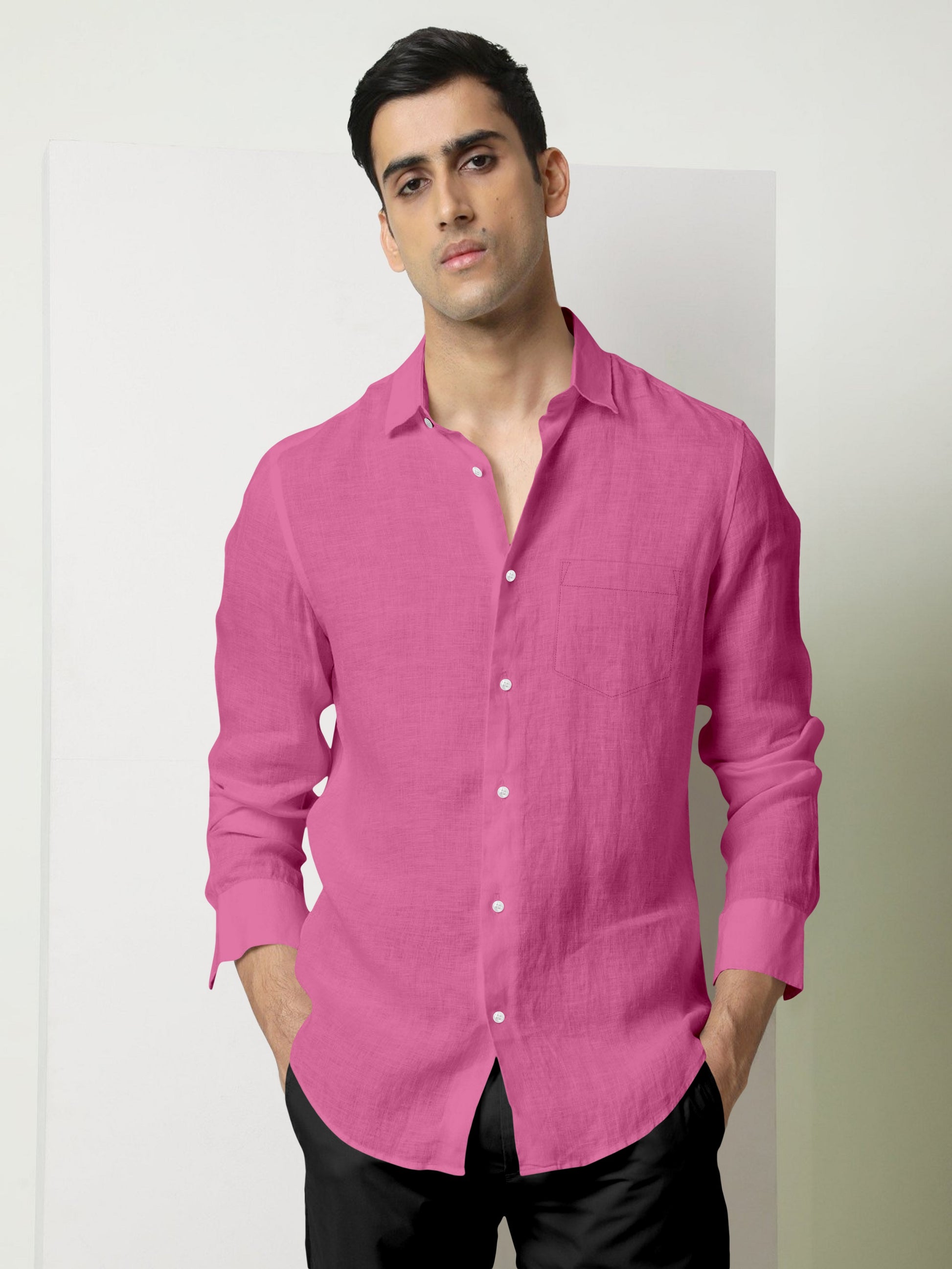 Ruby Pink Men's Luxurious Linen Shirt