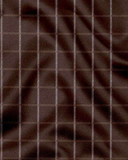 Carob Brown with White and Argan Brown Dash Checks Designer Cotton Shirt