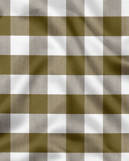 White and Ecru Olive Green Buffalo Checks Designer Cotton Shirt