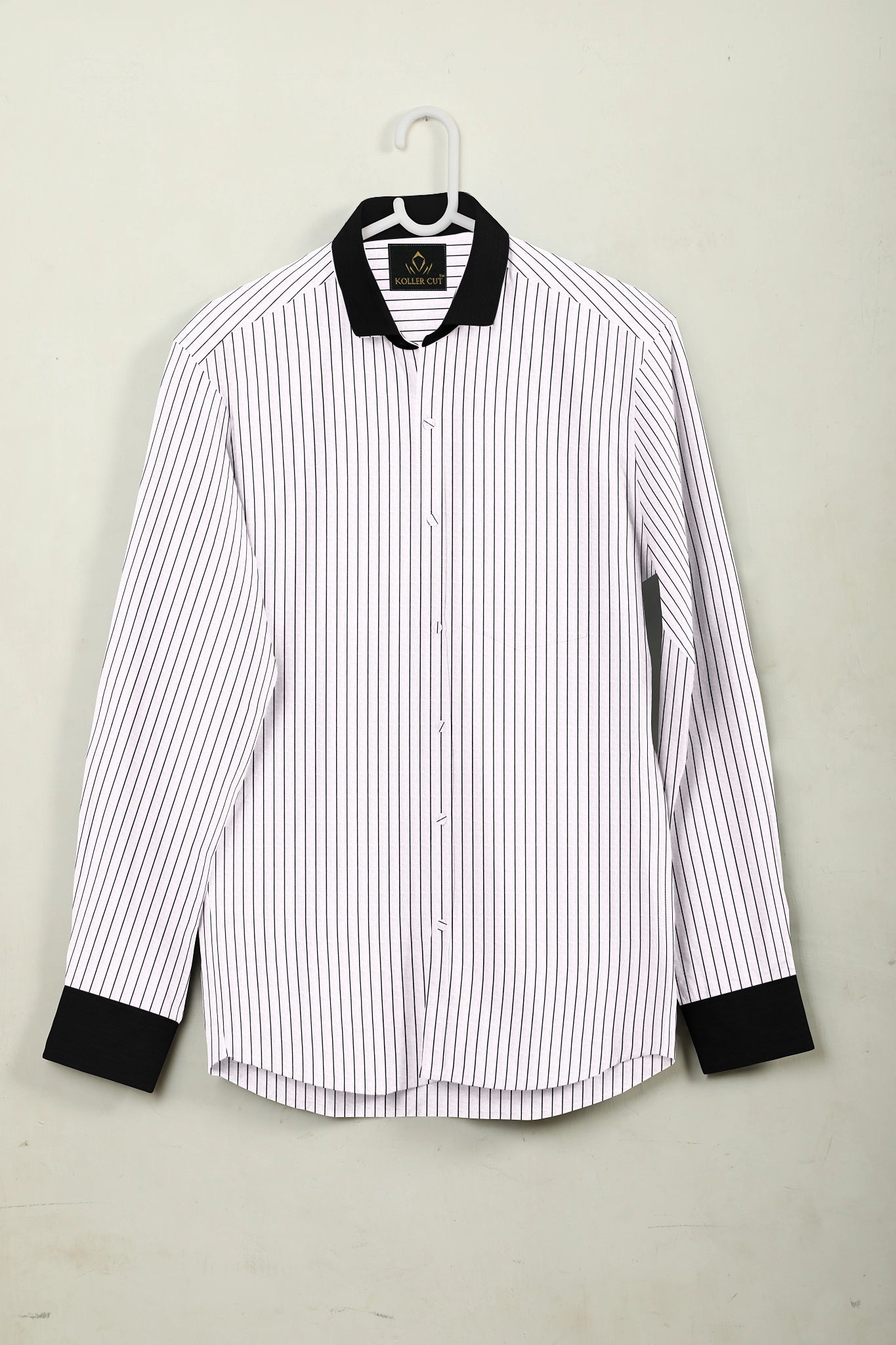 Jet Black and White Pinstripes Designer Cotton Shirt