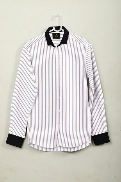 Jet Black and White Pinstripes Designer Cotton Shirt