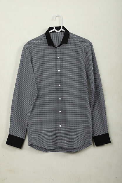 Jet Black and White Checks Designer Cotton Shirt- Plus size designer shirts