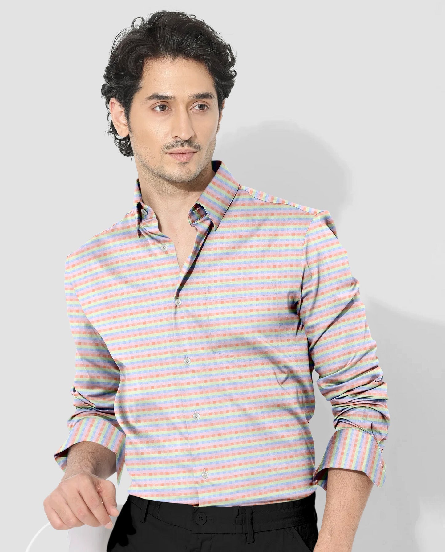 Cradle Pink with Patina Green Jacquard Checks Egyptian Giza Cotton Shirt