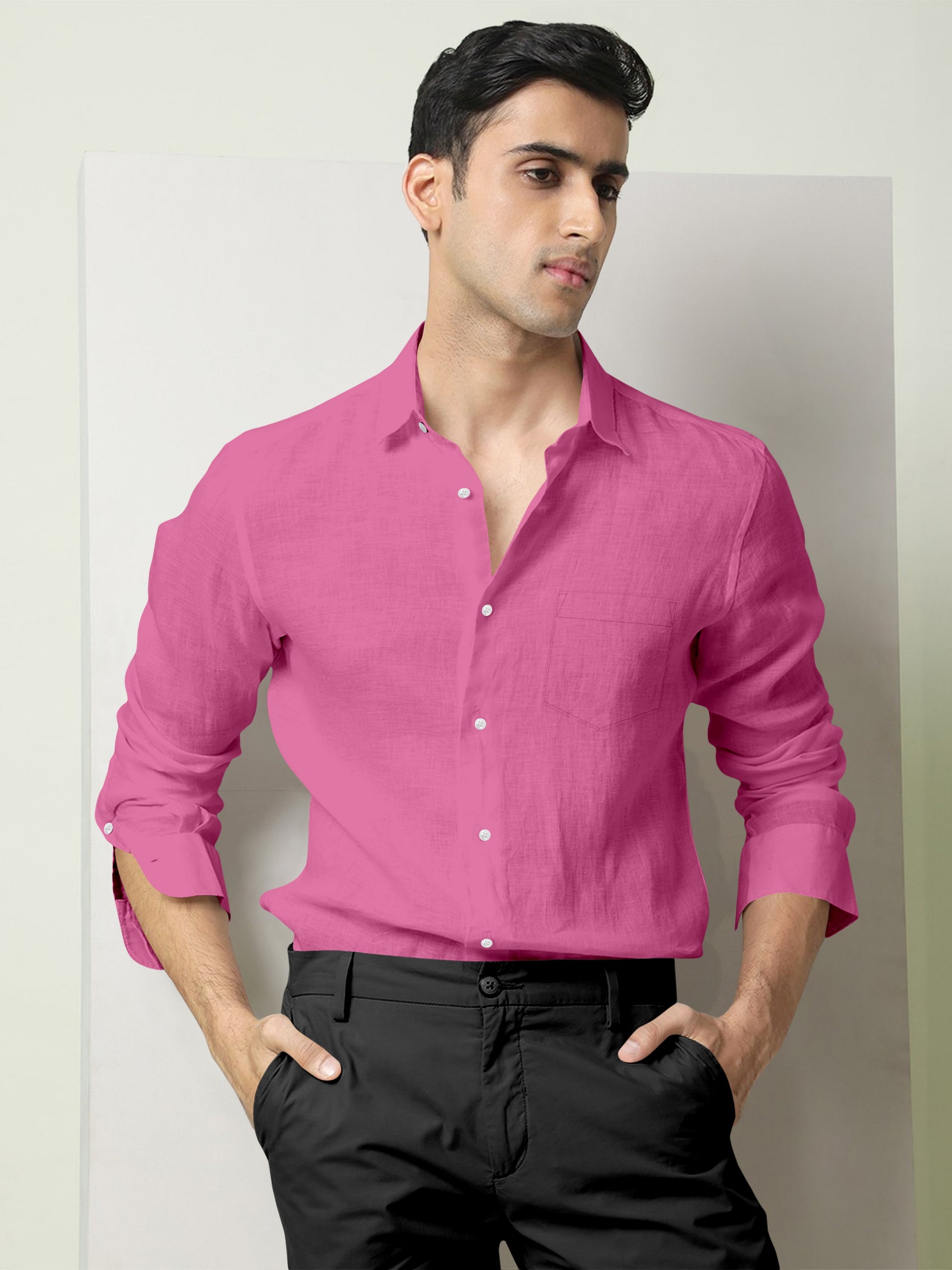 Ruby Pink Men's Luxurious Linen Shirt
