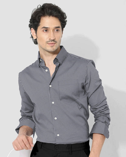 Jet Black and White Hounds Tooth Checks Cotton Shirt