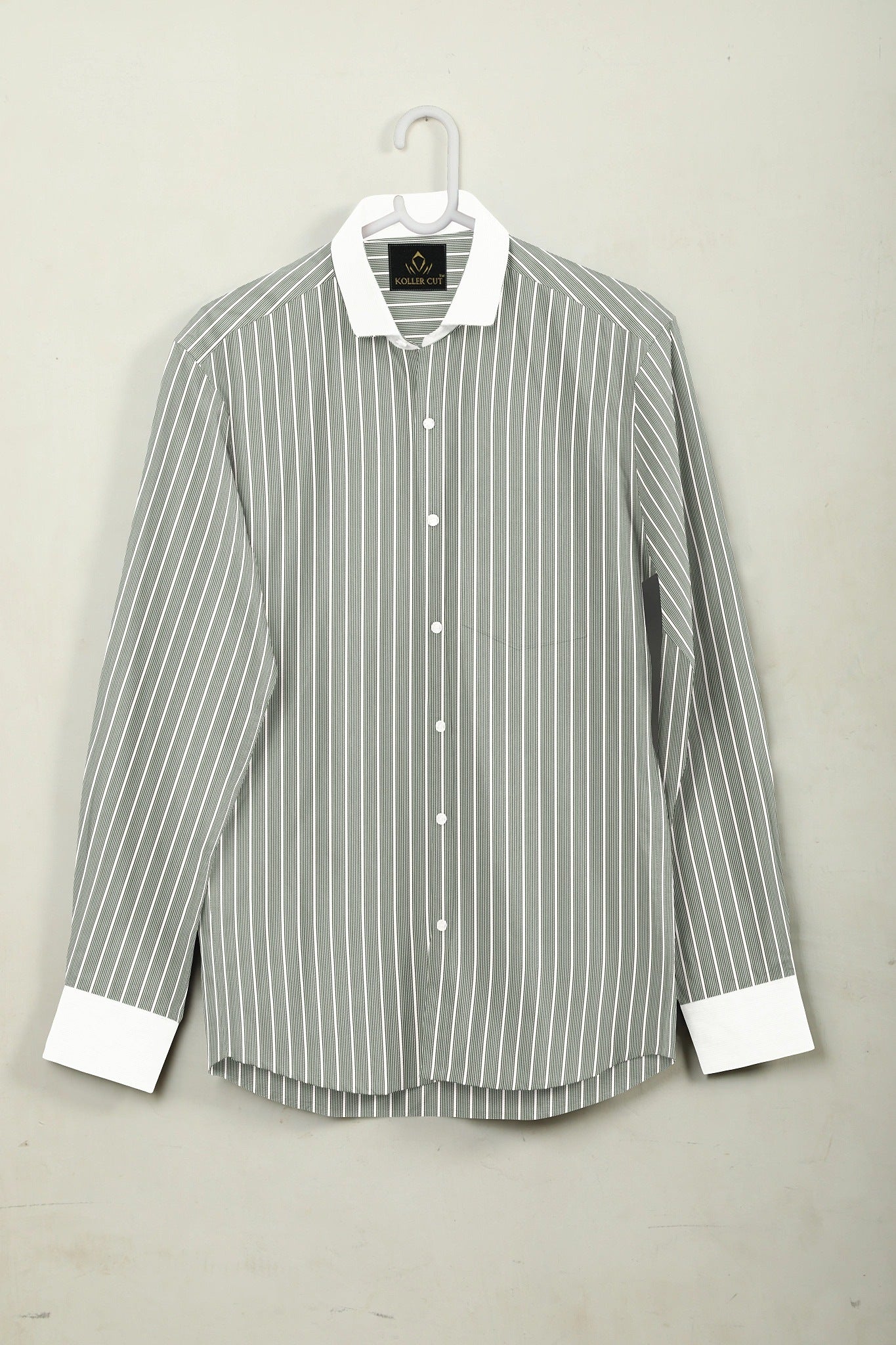 Chive Green and White Stripes Designer Cotton Shirt