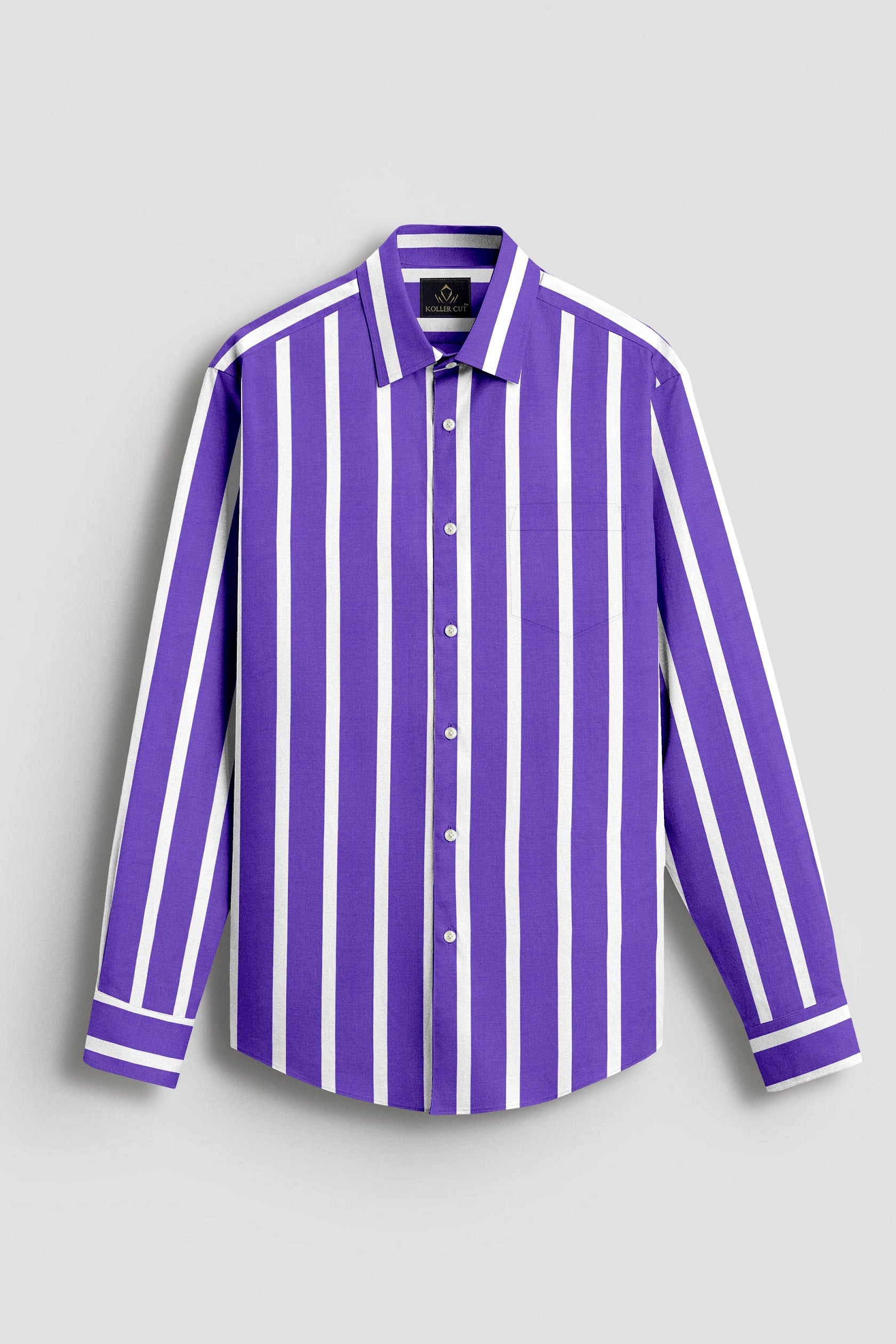 Iris Purple and White Wide Chalk Stripes Cotton Shirt