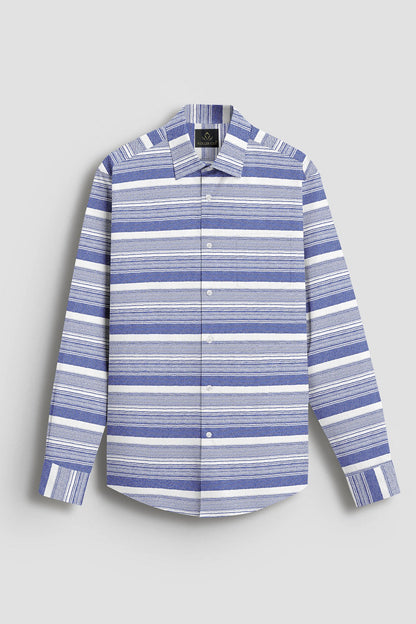 White and Clematis Blue Stripes Cotton Shirt