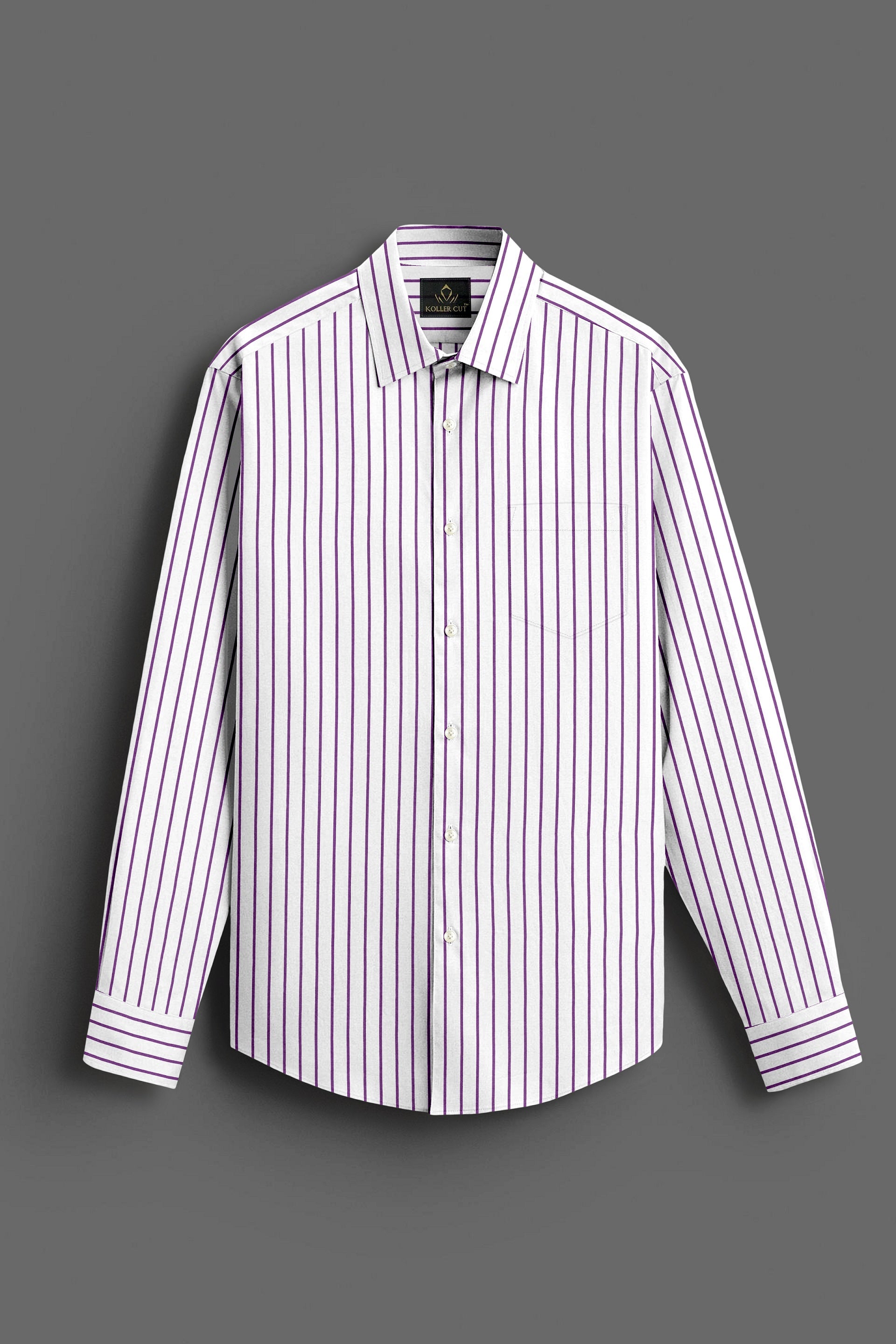 White and Dahlia Purple Stipes Cotton Shirt