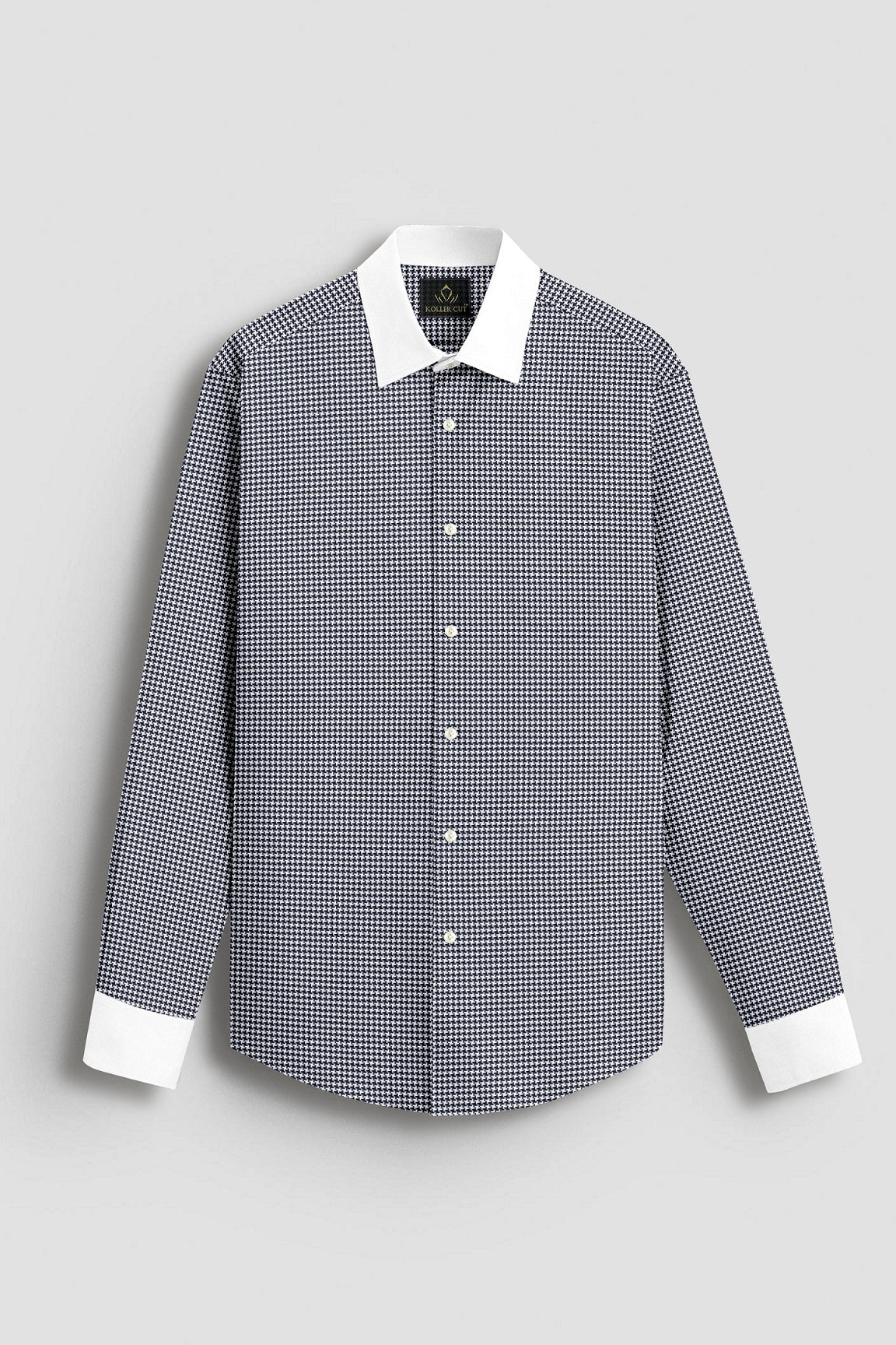 Jet Black and White Hounds Tooth Checks Designer Cotton Shirt