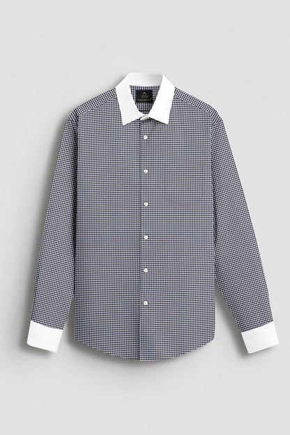 Jet Black and White Hounds Tooth Checks Designer Cotton Shirt